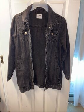 Cisono Black Longline Distressed Denim Jacket